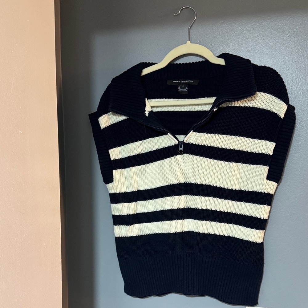 French Connection Navy and Cream Striped Sweater